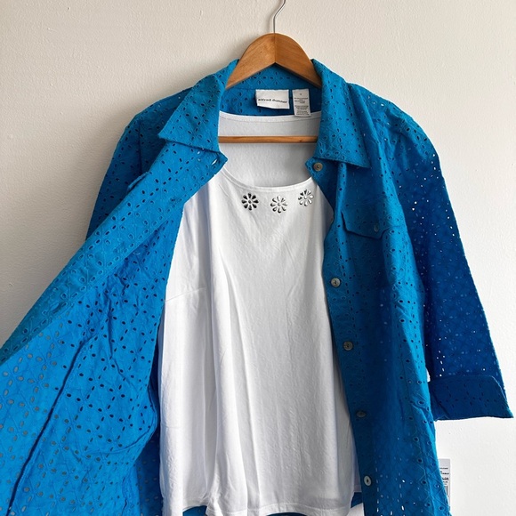 Alfred Dunner Blue Eyelet Shirt with White Embellished Top - Picture 1 of 5